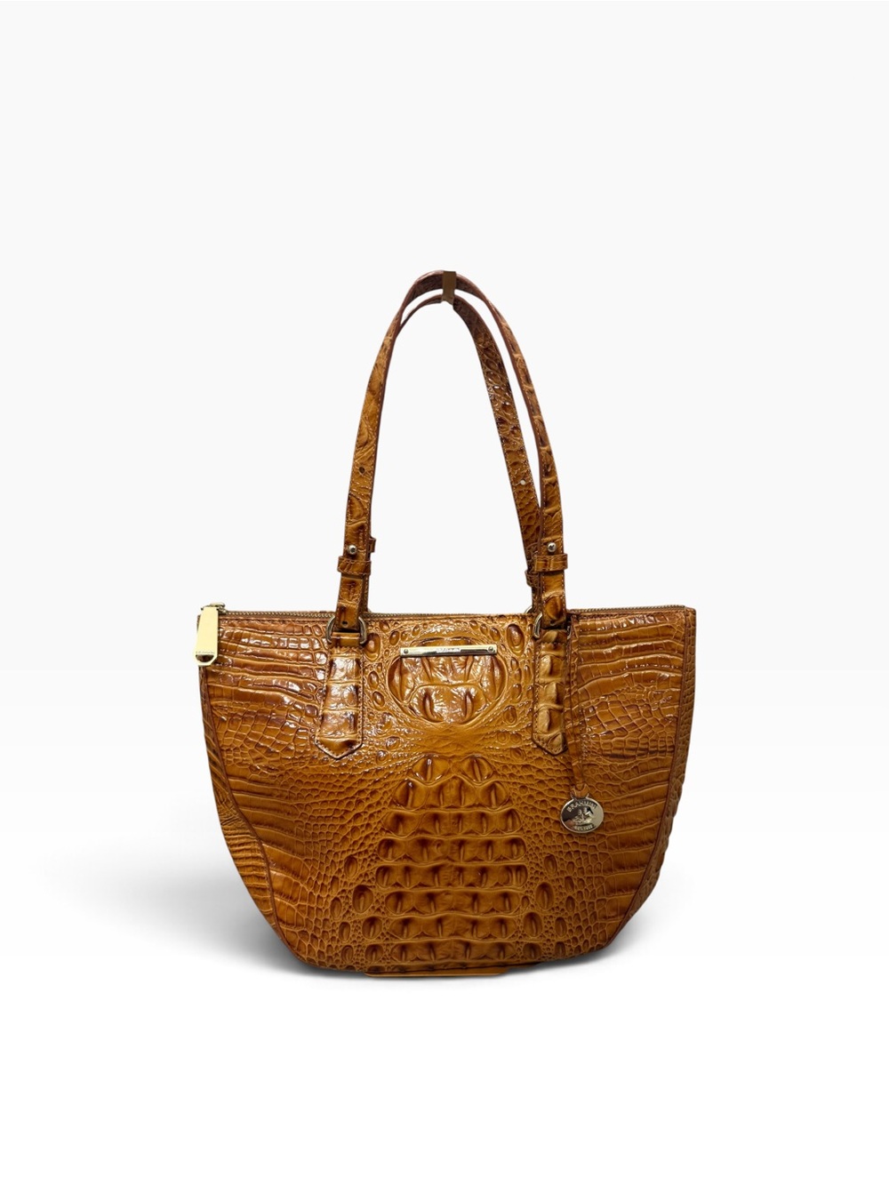 Brahmin Cognac Croc Embossed Leather Shoulder Tote Bag